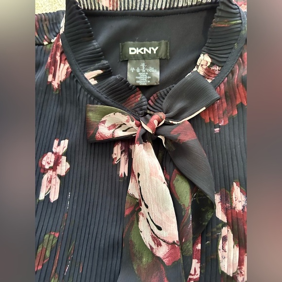 DKNY multi floral Accordion Pleated Neck Tie Sleeveless Shift Dress Sz 6 - Picture 3 of 12